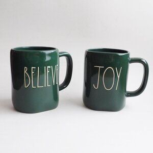 Rae Dunn Oversized Dark Green JOY & BELIEVE Mugs Artisan Collection by Magenta